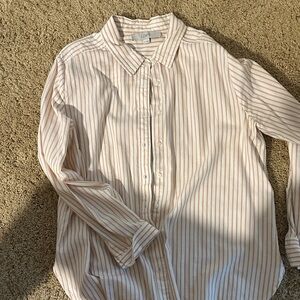 LOFT Pink and White Striped Blouse